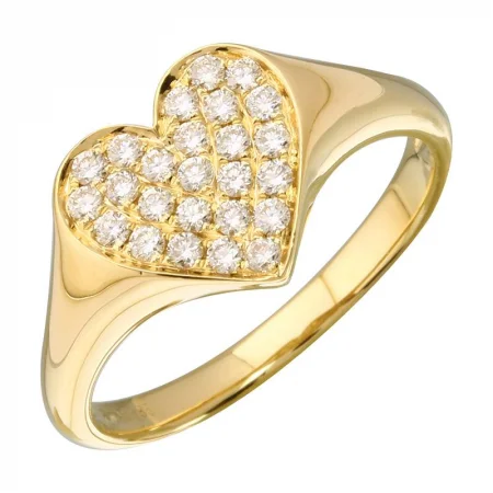 Customizable Gold Ring-Pave Heart Small Signet Ring