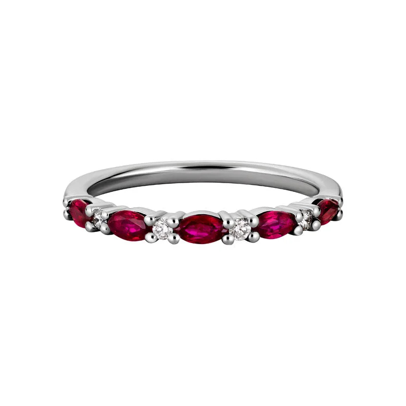 Men's Signet Ring-Alternating Ruby & Diamond Band