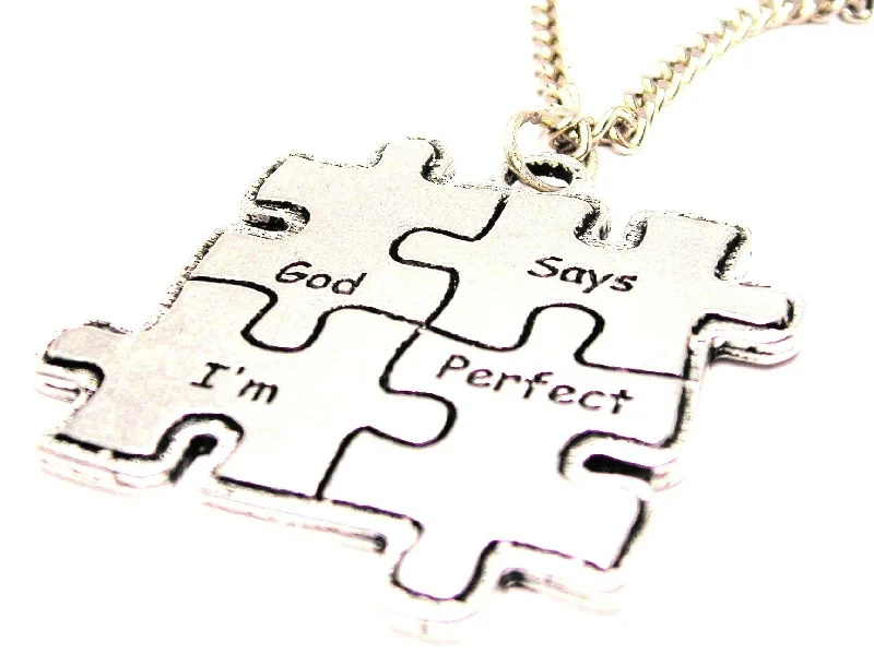 Gold Choker Necklace-God Says I'm Perfect Autism Large Single Charm Necklace