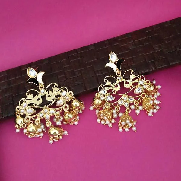 Retro Style Earrings-Kriaa Gold Plated Kundan Dangler Jhumki Earrings - 1316324G