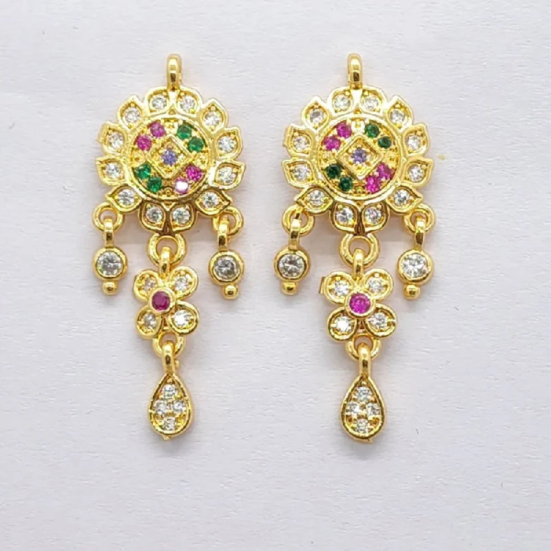 Multi-Colored Earrings-Raiyaraj Gold Plated American Diamond Micro Plating Pack of 3 Dangler Earrings