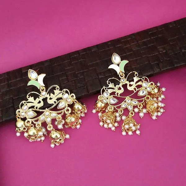 Wedding Stud Earrings-Kriaa Gold Plated Kundan Dangler Jhumki Earrings - 1316324E