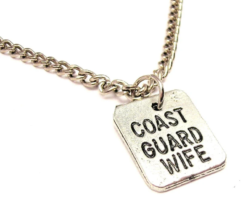 Chunky Gold Necklace-Coast Guard Wife Single Charm Necklace