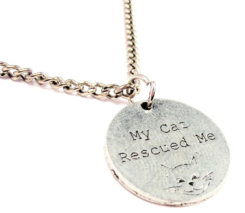 Layered Gold Necklace-My Cat Rescued Me Single Charm Necklace