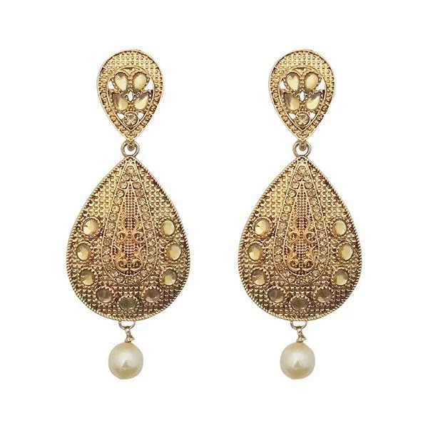 Abstract Shape Earrings-Kriaa Gold Plated Brown Kundan Dangler Earrings - 1310578