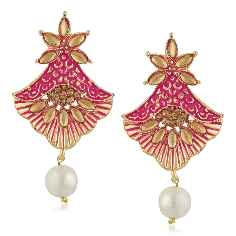 Unique Stud Earrings-Mahi Meenakari Work Floral Dangler Earrings with Crystal and Artificial Pearl for Womens (ER1109673G)