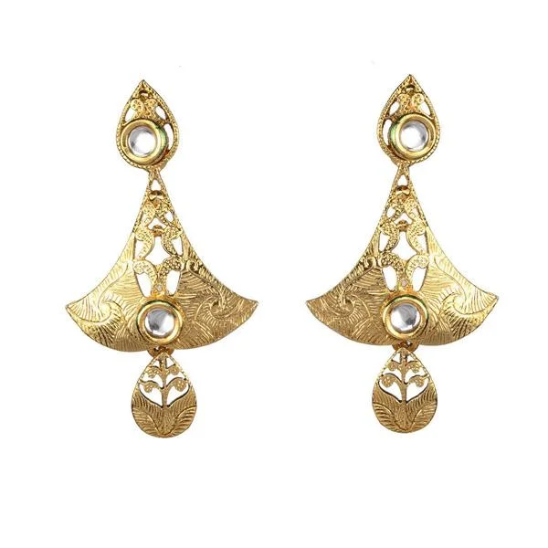 Casual Drop Earrings-Kriaa Kundan Zinc Alloy Gold Plated Dangler Earring - 1307337