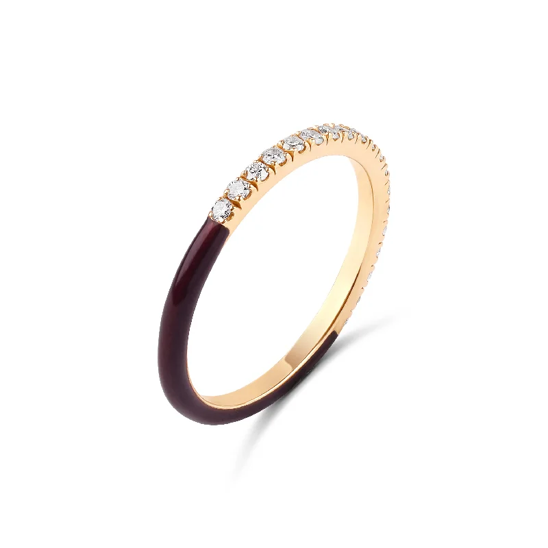 Women’s Stackable Rings-Half and Half Enamel Diamond Band