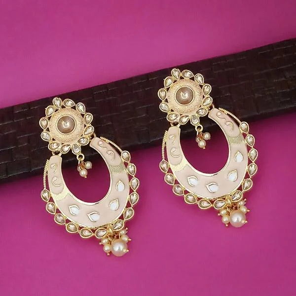 Gold Hoop Earrings for Women-Kriaa Peach Meenakari Kundan Gold Plated Dangler Earrings - 1316327E