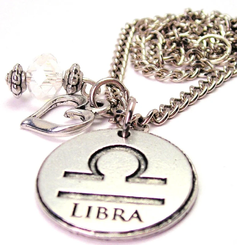 Gemstone Pendant Necklace-Libra Circle Heart And Crystal Necklace