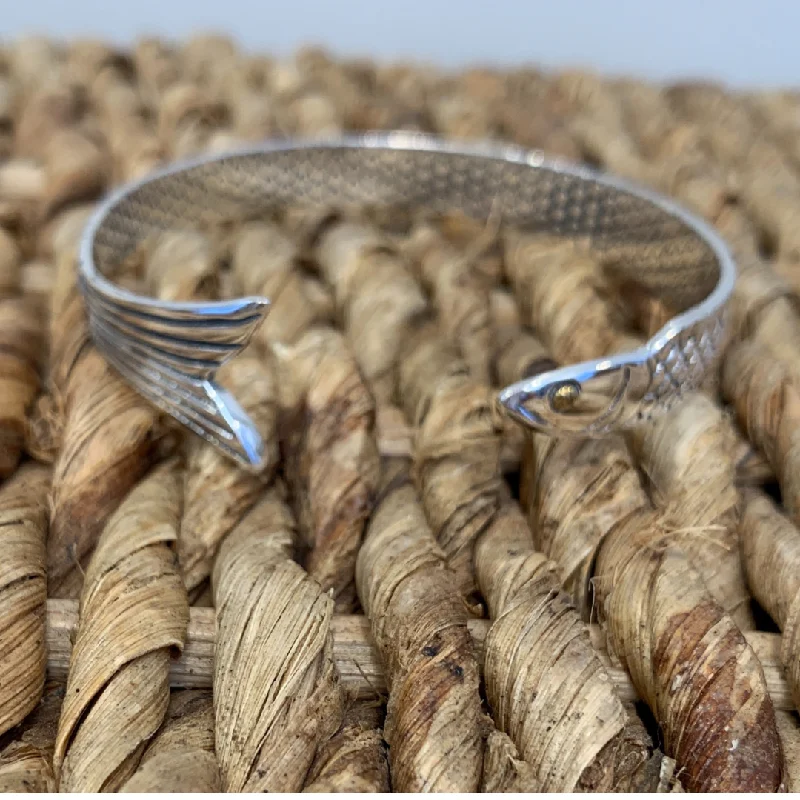 Leather Bracelet with Metal Accents-Sterling Silver Fish Bracelet