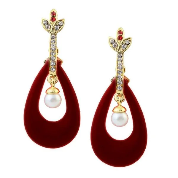 Chandelier Earrings-Kriaa Maroon Stone Gold Plated Dangler Earrings - 1305724