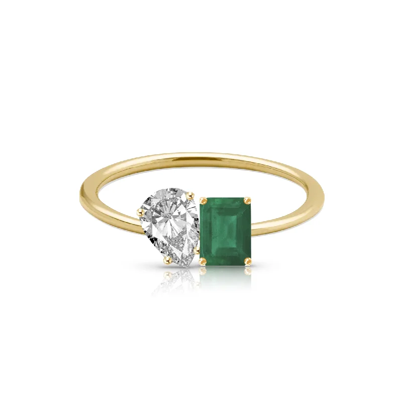 Gold Wedding Ring with Diamonds-Toi-et-Moi Gemstone Ring