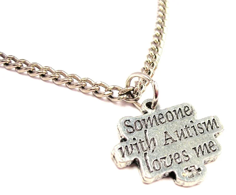 Red Stone Necklace-Someone With Autism Loves Me Single Charm Necklace