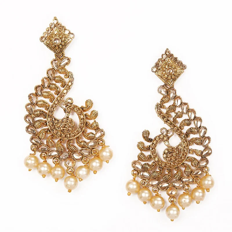 Diamond Stud Earrings-Shreeji Brown Stone And Kundan Gold Plated Dangler Earrings