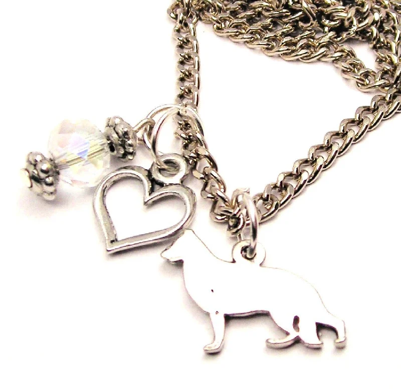 Women’s Elegant Necklace-German Shepard Silhouette Necklace with Small Heart