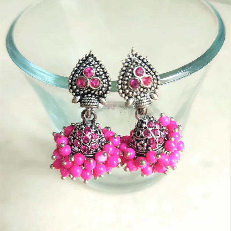 Statement Earrings for Evening-H K Fashion Silver Plated Ruby Diamond Jhumki Earrings