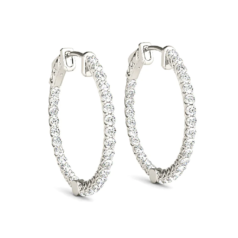 Lightweight Earrings-2.00 ctw Diamond Hoop Earrings Inside-Out Style