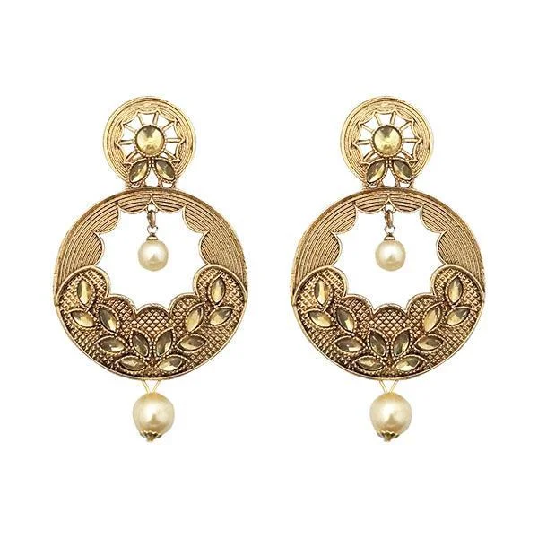 Handmade Silver Earrings-Kriaa Gold Plated Brown Kundan Dangler Earrings - 1310576