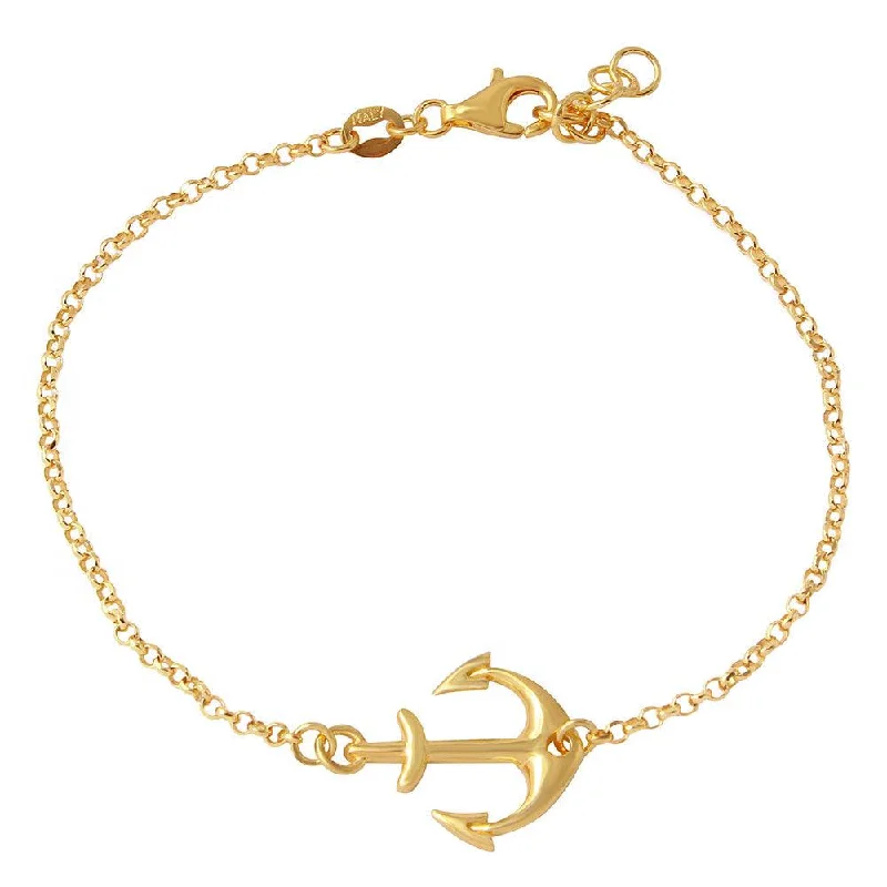 Beaded Bracelet with Charms-Silver 925 Gold Plated Anchor Chain Bracelets - ARB00025GP