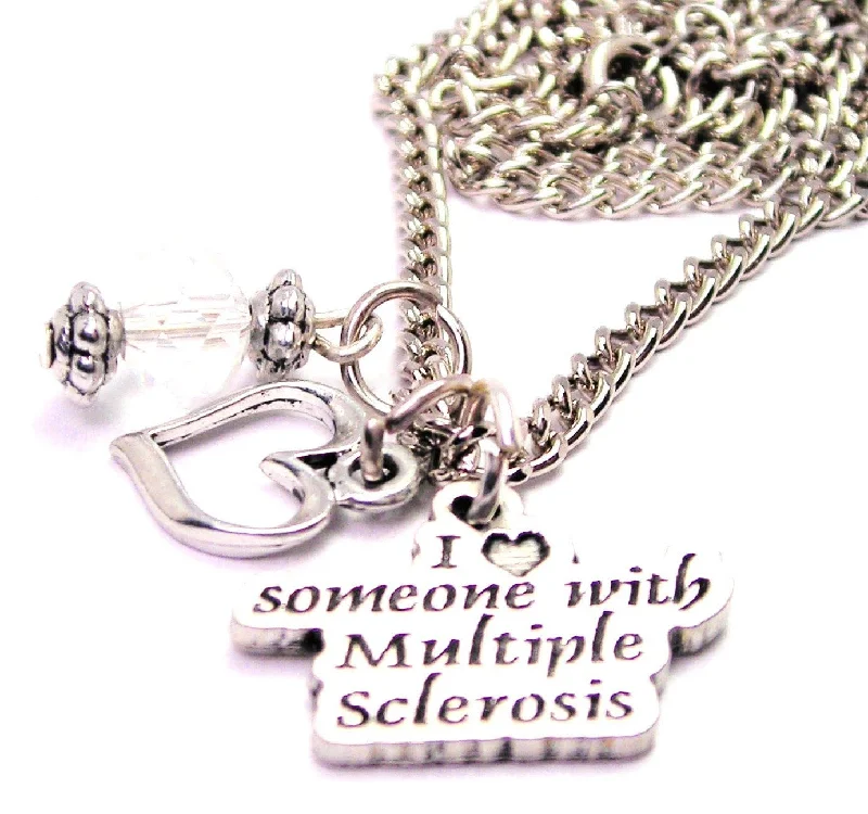 Crystal Pendant Chain Necklace-I Love Someone With Multiple Sclerosis Necklace with Small Heart