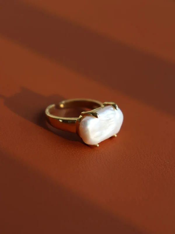 Simple Gold Wedding Ring-Vintage Square Baroque Pearl Open Ring