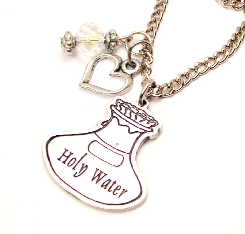 Gold Pendant Necklace-Holy Water Bottle Necklace with Small Heart