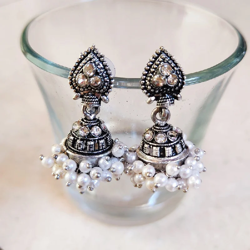 Stud Earrings with Stones-H K Fashion Silver Plated Jhumki Earrings