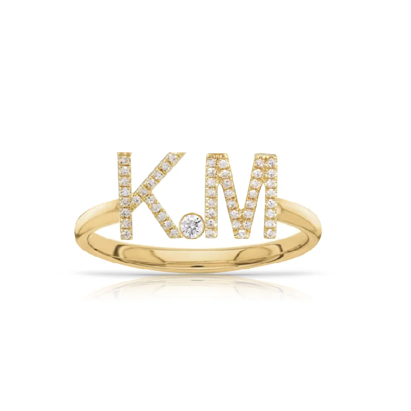 Gold Wedding Band for Men-Diamond Initials Ring