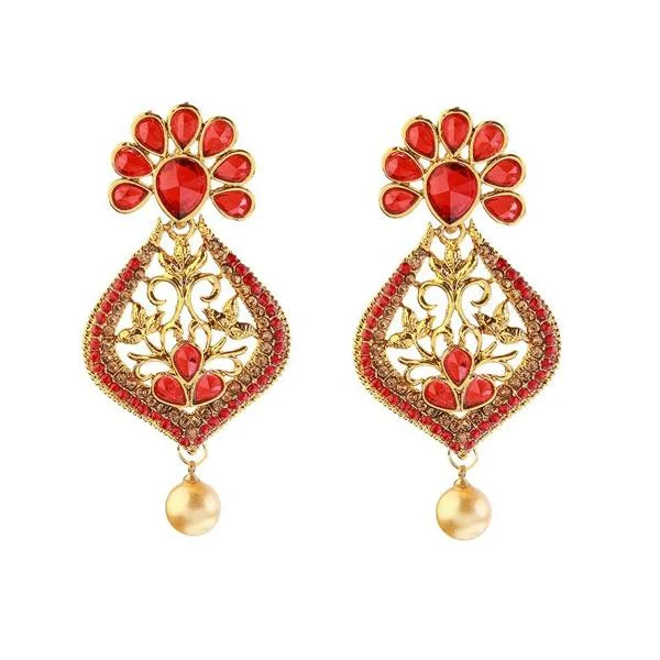 Retro Style Earrings-Kriaa Kundan Pearl Drop Gold Plated Pack Of 6 Dangler Earring - 1307407C