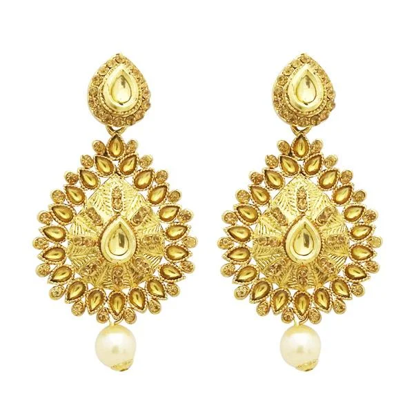 Luxury Crystal Earrings-Jheel Kundan Gold Plated Austrian Stone Dangler Earrings - 2900227A