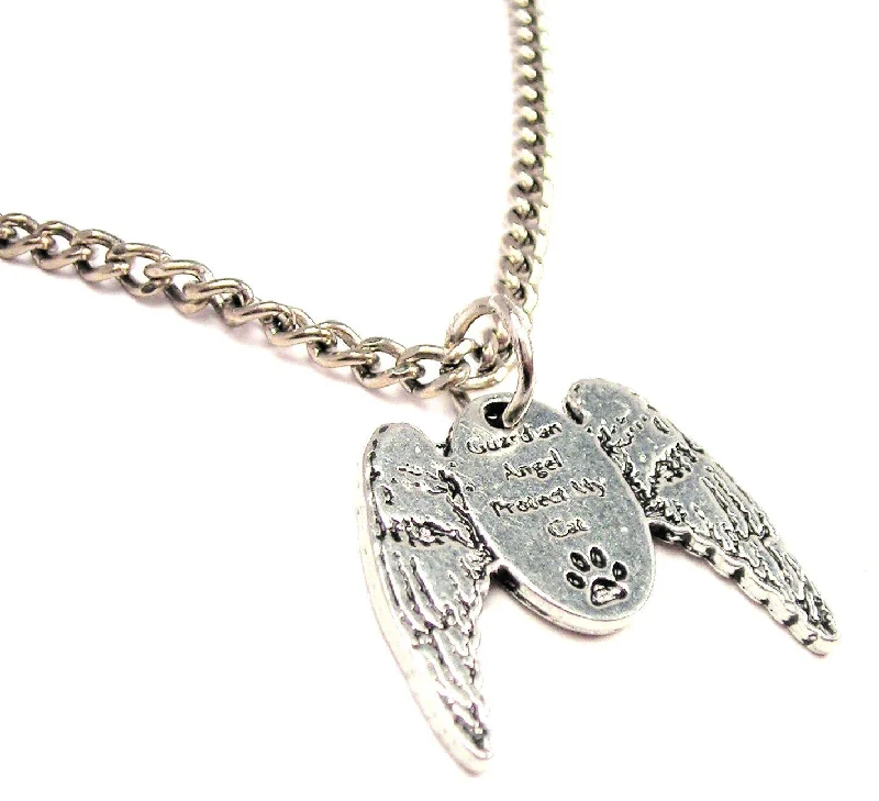 Silver Name Necklace-Guardian Angel Protect My Cat Single Charm Necklace