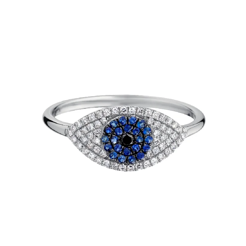 Custom Ring for Anniversary-BLUE SAPPHIRE & DIAMOND EVIL EYE RING