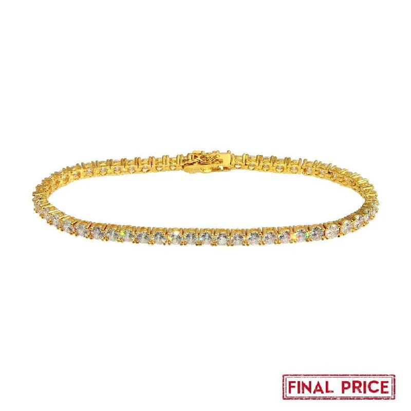 Sterling Silver Cuff Bracelet-Gold Plated 925 Sterling Silver Round CZ Tennis Bracelet 4mm - GMB00086GP