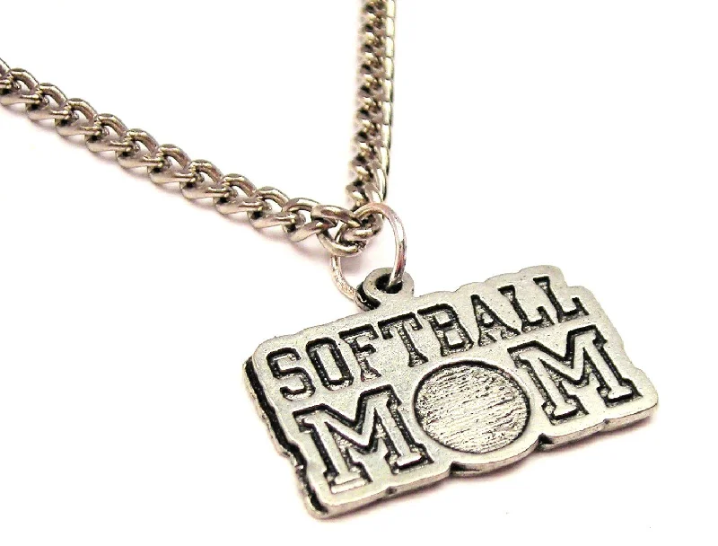 Simple Diamond Necklace-Softball Mom Single Charm Necklace