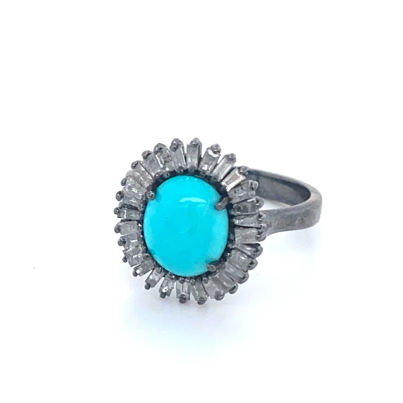 Matching Couple Rings-Turquoise & Diamond Baguette Ring