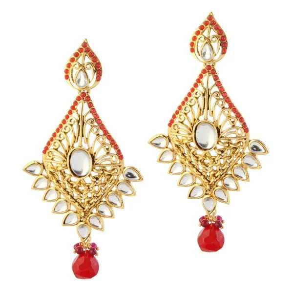 Colorful Hoop Earrings-Kriaa Gold Plated Kundan Dangler Earrings - 1305035