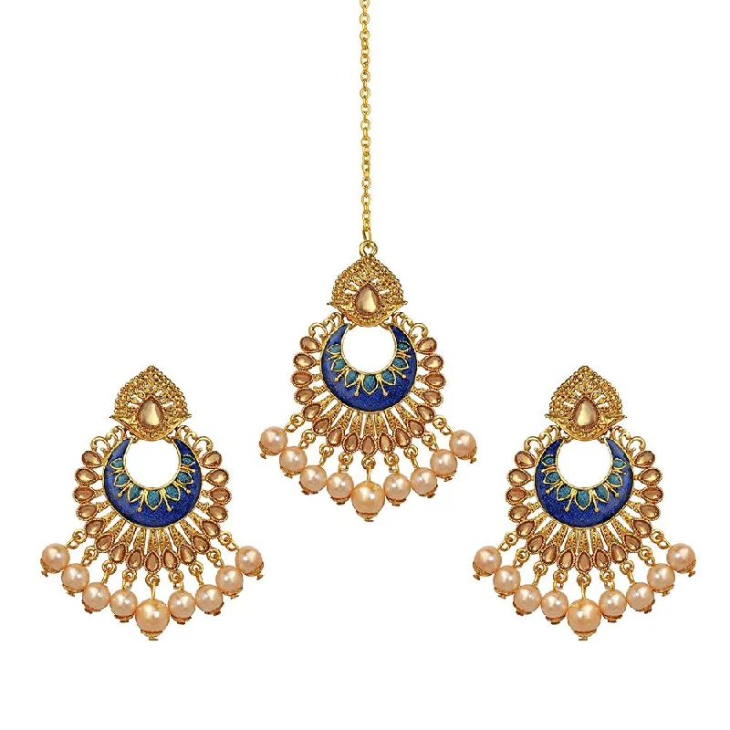 Acrylic Hoop Earrings-Mahi Traditional Dangler Pearl Meenakariwork Maang Tikka and Earrings Set for Women (CO1105159G)