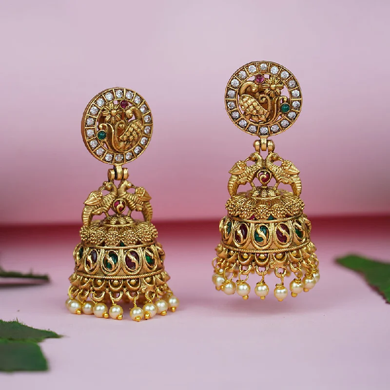 Colorful Dangle Earrings-Diksha Collection Gold Plated Pota Stone Jhumki Earrings