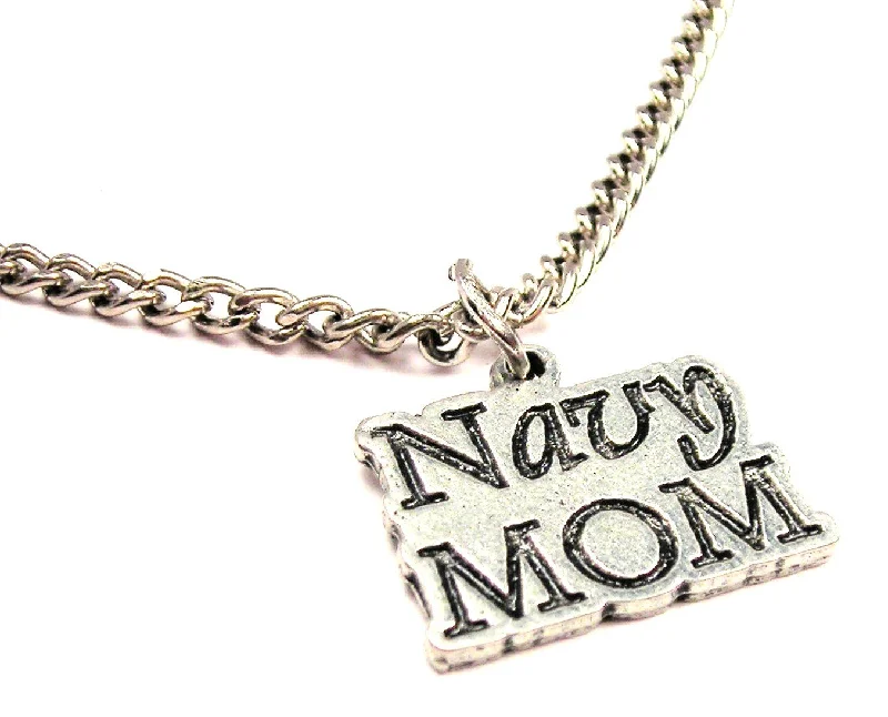 Rose Gold Pendant Necklace-Navy Mom Single Charm Necklace