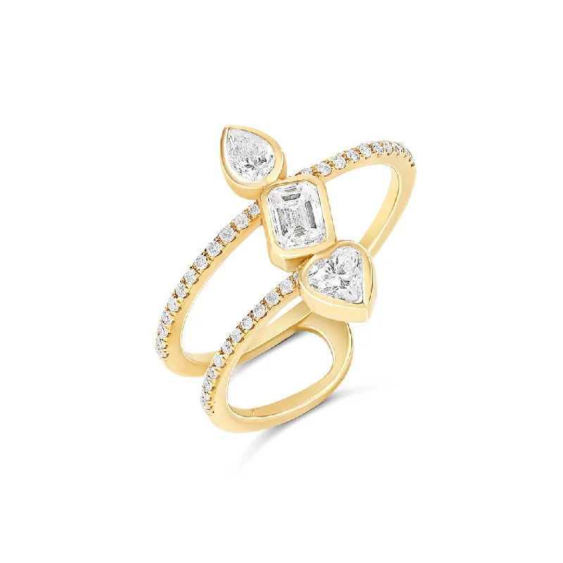 Trendy Stackable Rings-Full and Half Band Multishape Diamond Statement Trio Ring