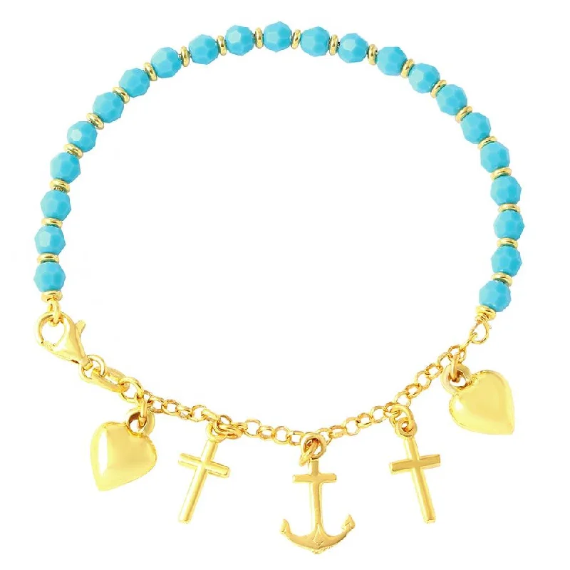 Men’s Bracelets with Engraving-Silver 925 Gold Plated Charm Bracelet with Turquoise Beads - ARB00028GP