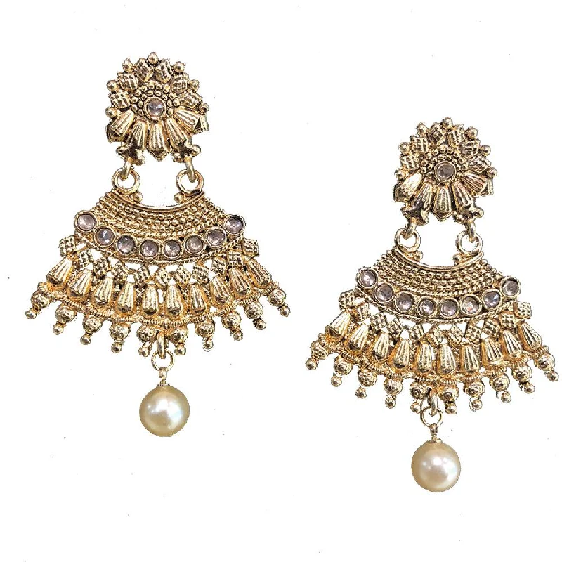 Boho Style Earrings-Shreeji Brown Kundan Gold Plated Dangler Earrings - SE_686