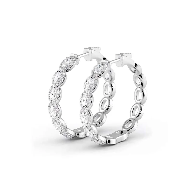 Handmade Hoop Earrings-5.0 ctw. Oval Diamond Hoop Earrings Halo Style With Round Diamonds