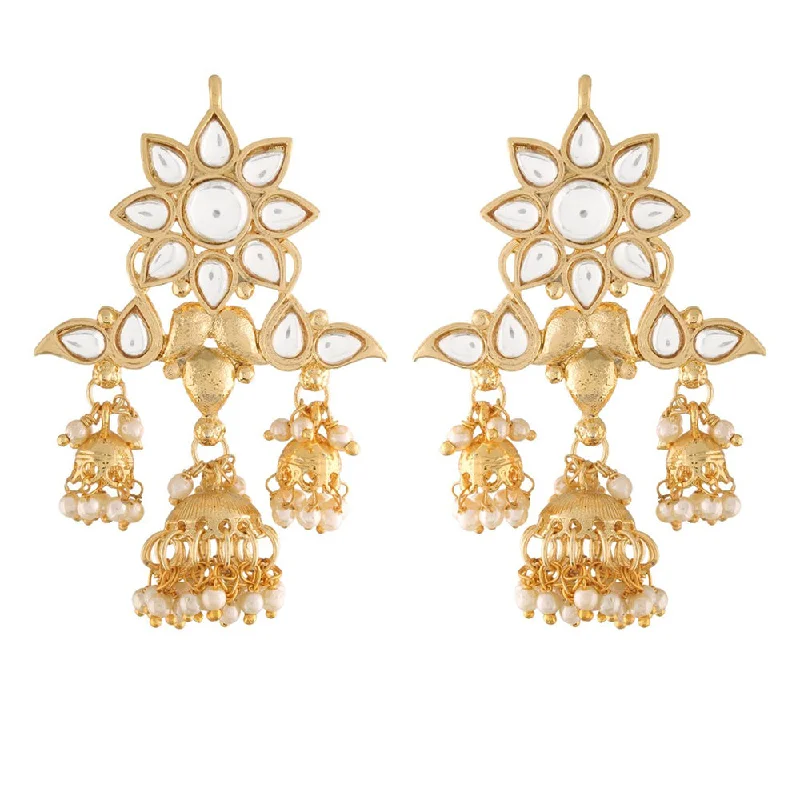 Simple Hoop Earrings-Etnico 18K Gold Plated Traditional Handcrafted Jhumka Earrings Encased with Faux Kundan & Pearl for Women/Girls (E2786W)