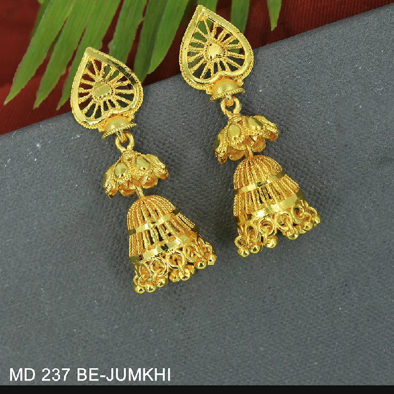 Statement Earrings for Bridesmaids-Mahavir Dye Gold Jhumki Earrings