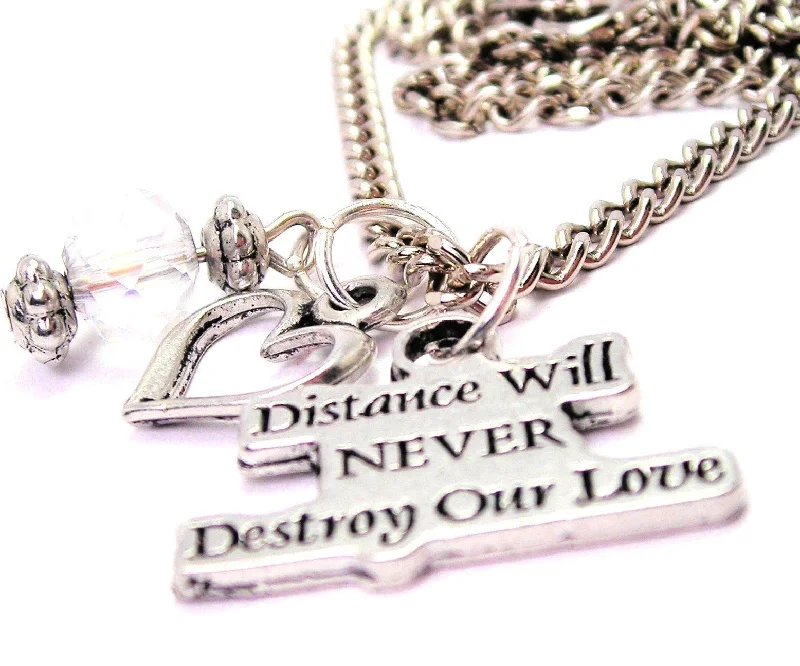 Adjustable Chain Necklace-Distance Will Never Destroy Our Love Heart And Crystal Necklace