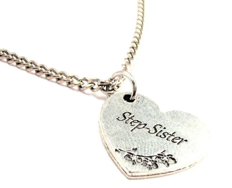 Large Pendant Necklace-Step Sister Heart Single Charm Necklace