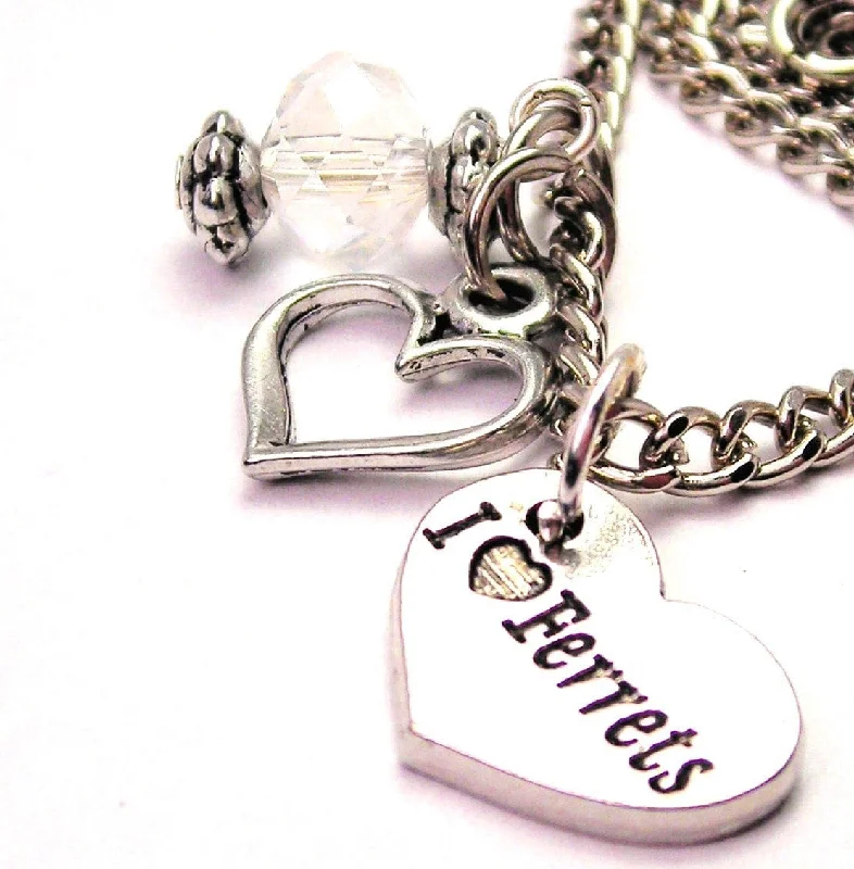 Custom Heart Necklace-I Love Ferrets Necklace with Small Heart