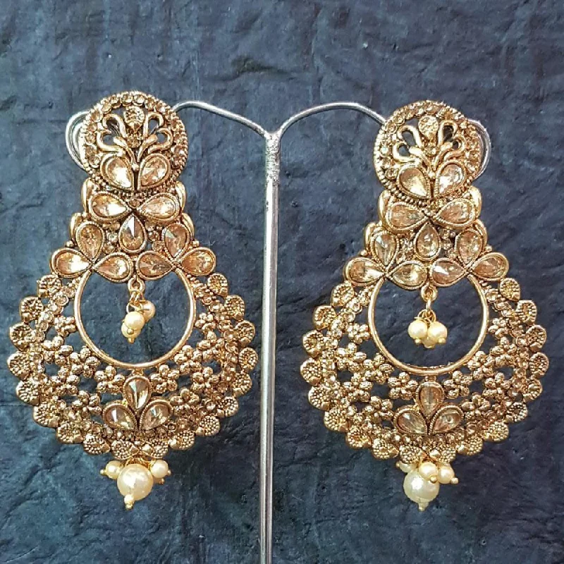 Classic Pearl Earrings-Shreeji Gold Plated Crystal Stone Dangler Earrings